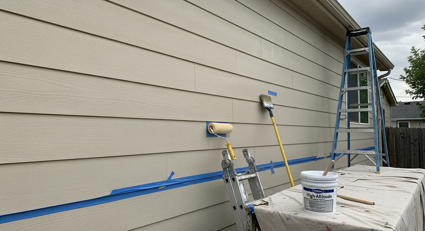 A Denver, CO home with freshly refinished exterior siding showing restored color and clean surface condition. The refinished panels contrast against the home's trim, with a residential street visible in the background.