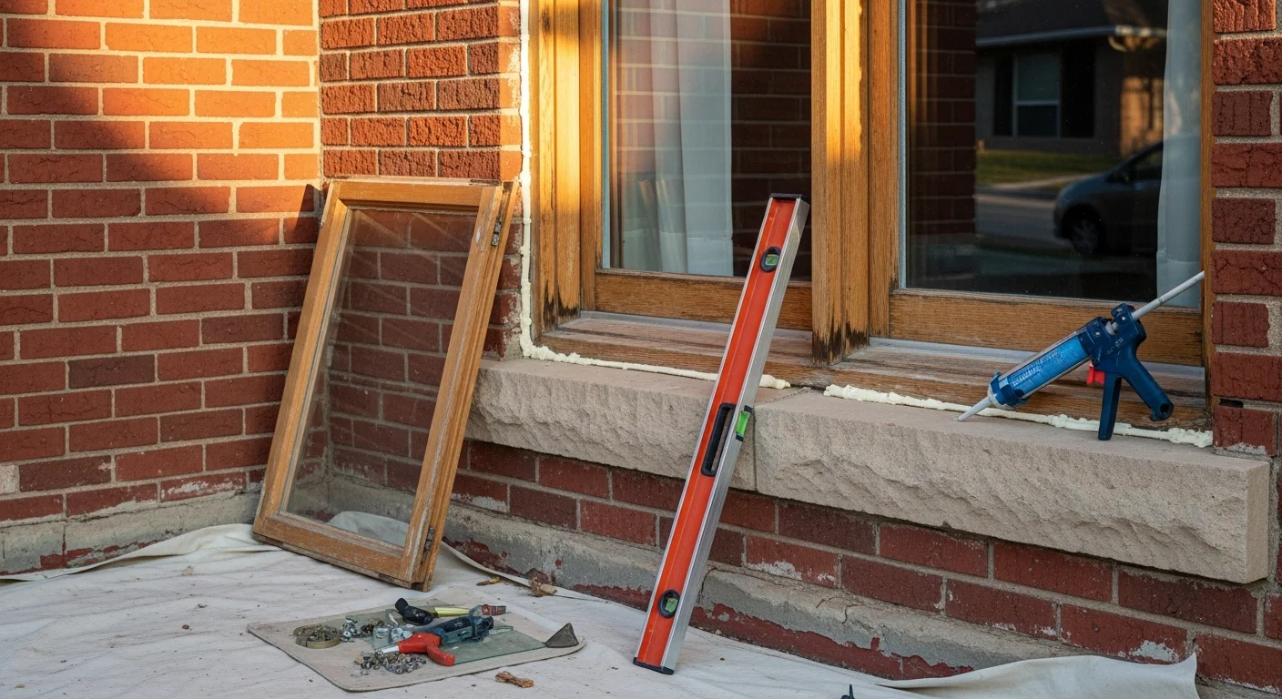 A repaired exterior door frame on a Denver, CO residential home showing clean weatherstripping and a properly aligned door. Close-up view of a re-sealed double-pane window with no condensation between the glass panes on a Denver property.